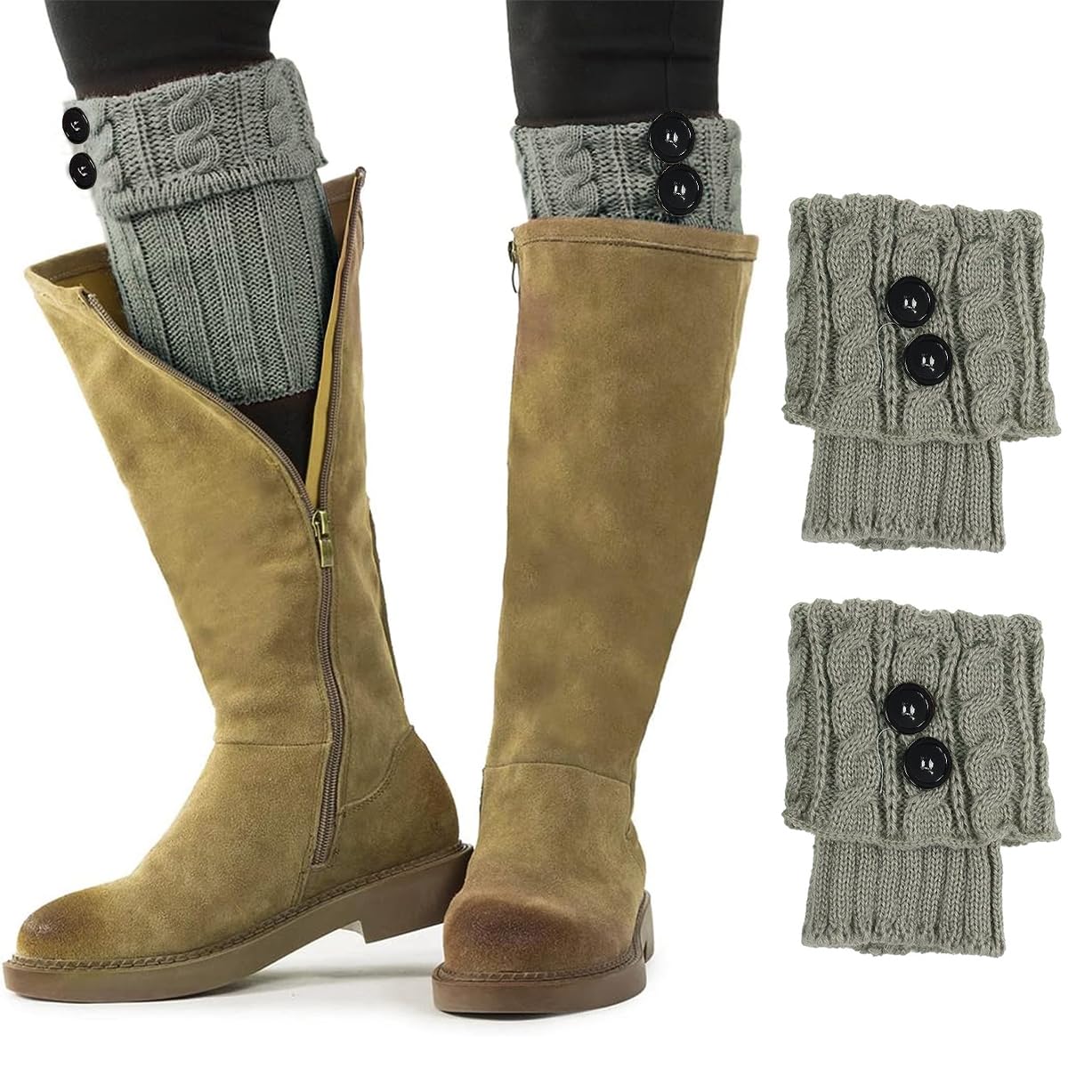 PALAY Winter Warm Boot Cuffs Short Leg Warmers for Women, Stretchy Crochet Knitted Boot Topper Socks, Fashion Leg Cuff for Girls - 1 Pair, Grey PALAY Winter Warm Boot Cuffs Short Leg Warmers for Women, Stretchy Crochet Knitted Boot Topper Socks, Fashion Leg Cuff for Girls - 1 Pair, Grey